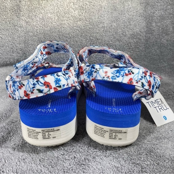 Time And Tru Sandal’s Women’s Size 9 NWT Blue Velcro Closure - Picture 5 of 10
